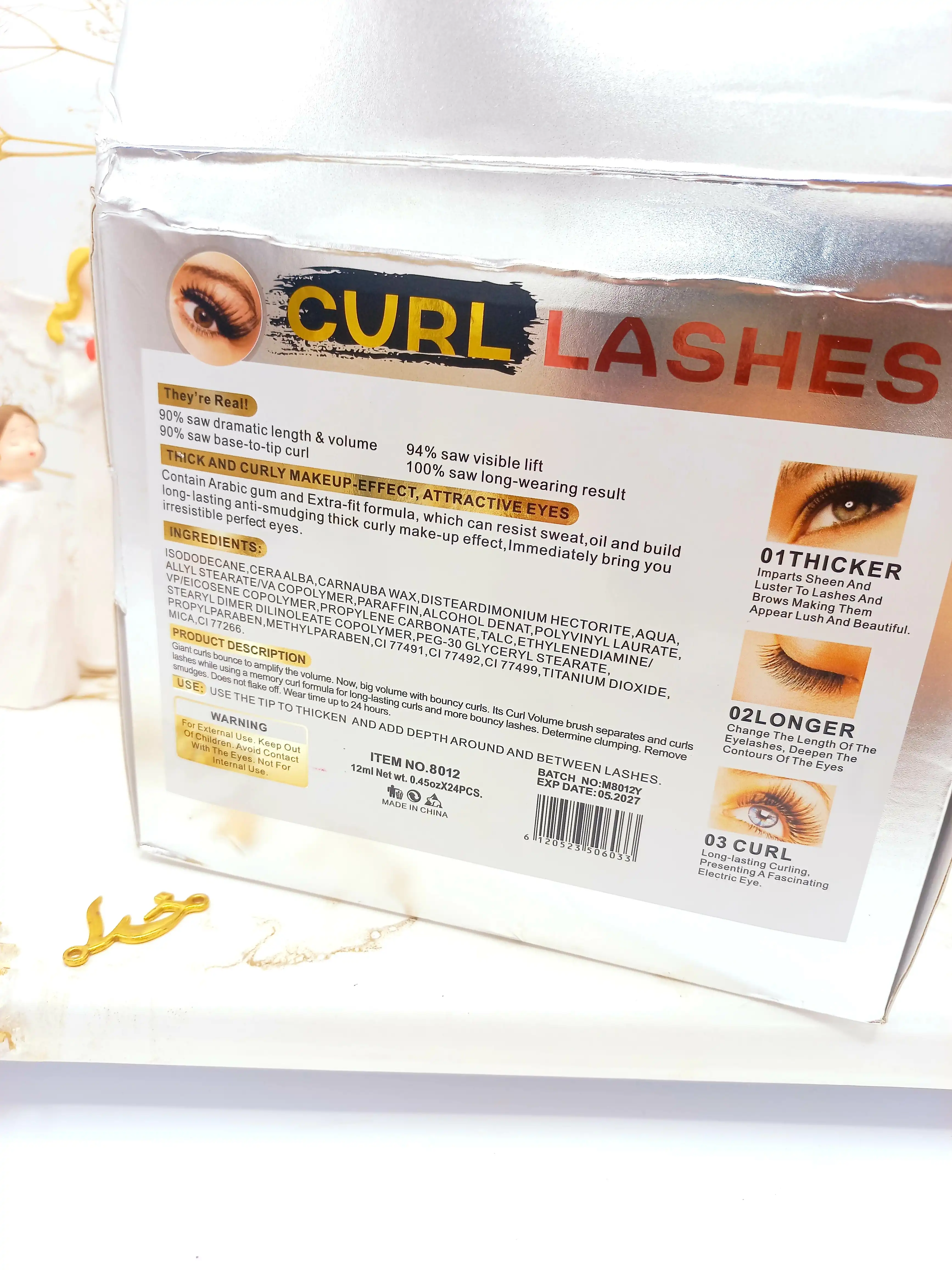 ریمل پرطرفدار ضد اب و حجم دهنده و بلند کننده نگینی ماسکارا CURL LASHES کد 8012
