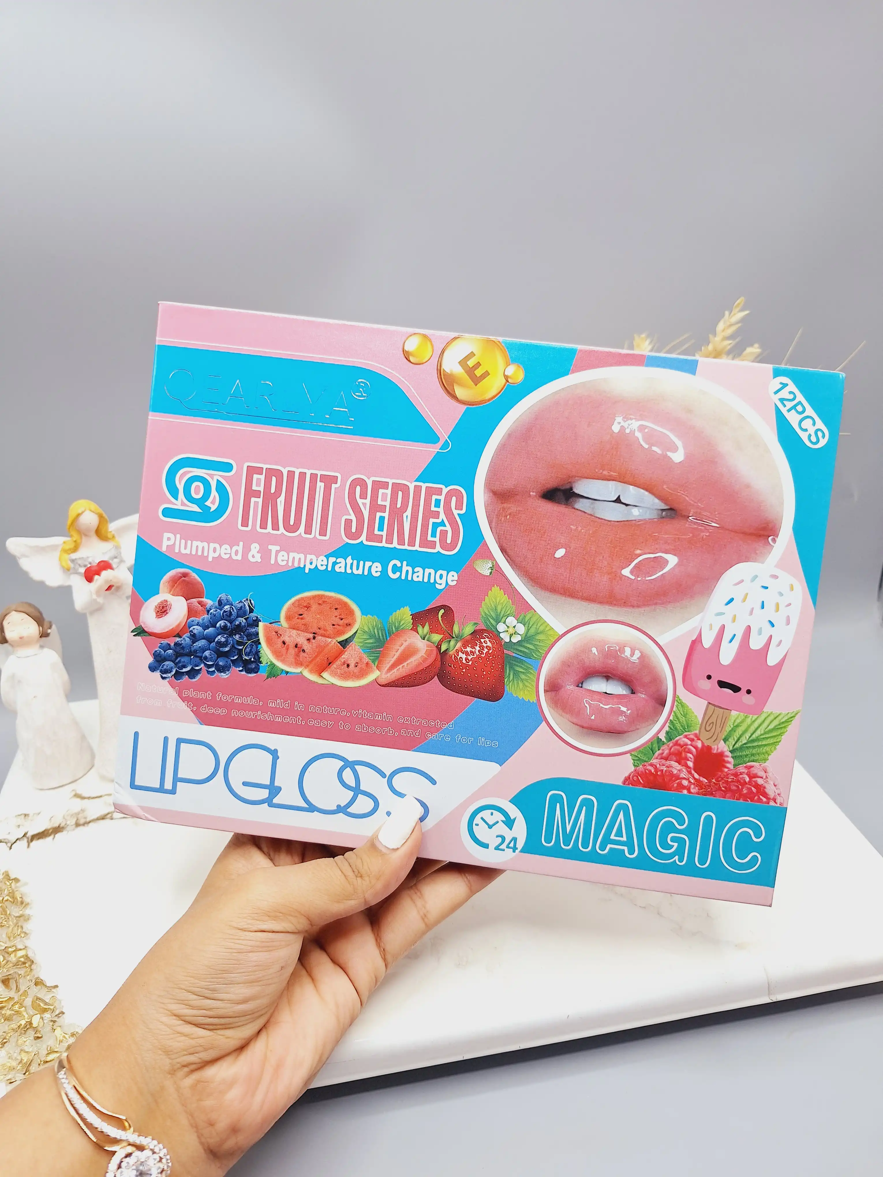 پک 12 تایی فوق العاده زیبا برق لب بستنی با رایحه های میوه ای برند MAGIC کد  QE7116